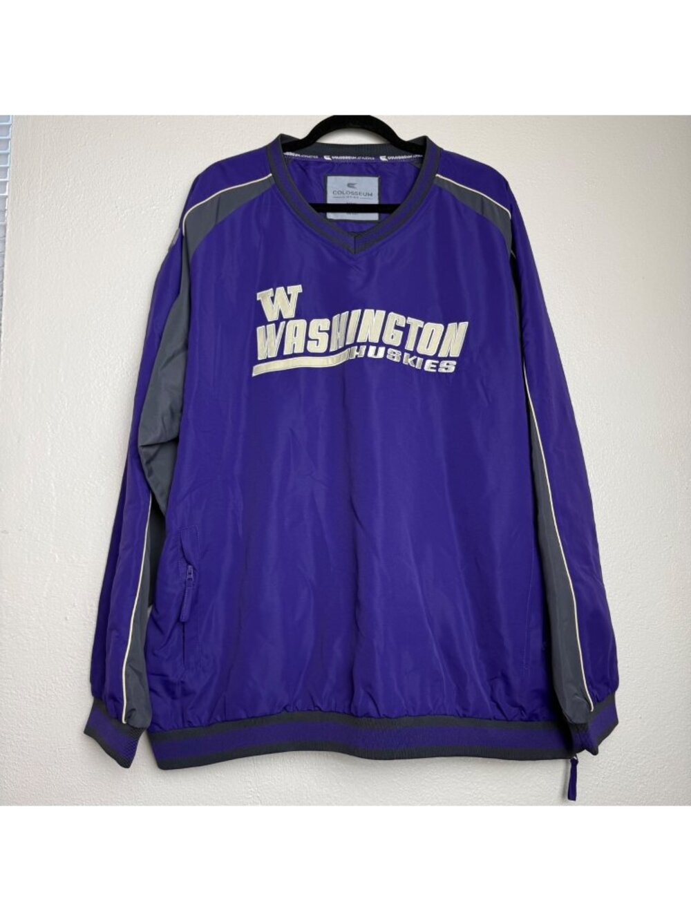 Washington Huskies Colosseum Pullover Windbreaker Purple/Gray V-Neck Sz XXL NWT